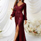 Sequined V-neck Long Sleeve High Slit Slim Fishtail Prom Evening Dress