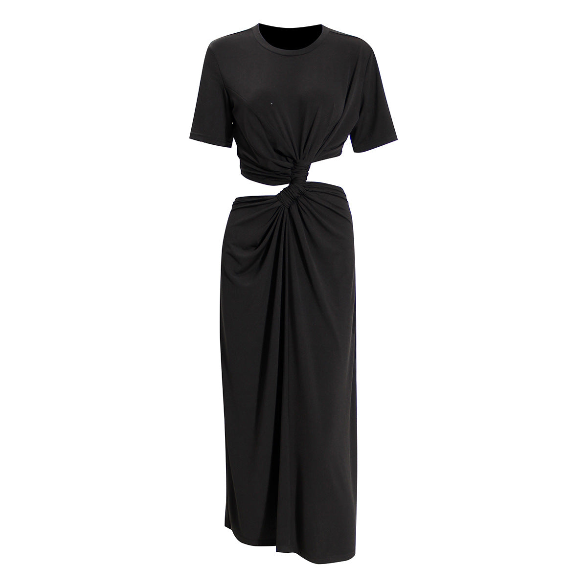 Spice Girl Waisted Long Dress Cold Wind Slim Kink Hollow Pleat Loose
