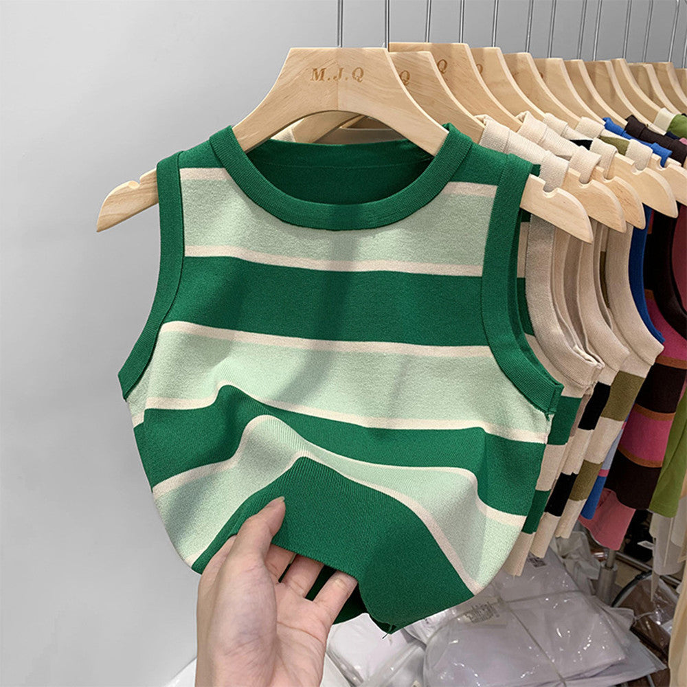 Women's Slim And Slim Knitted Contrast Color Striped Vest