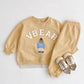Children's Spring And Autumn Sports Cartoon Bear Letter Floral Print Long Sleeve Pullover Two-piece Pants