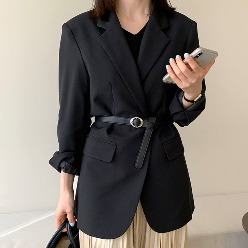 Minimalist Lapel Two Button Loose Long Sleeve Blazer Top