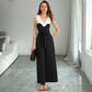 Simple Black-and-white Contrast Waist-cinching Sleeveless Jumpsuit