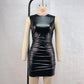 Women's PU Leather Slim-fit Sheath Dress