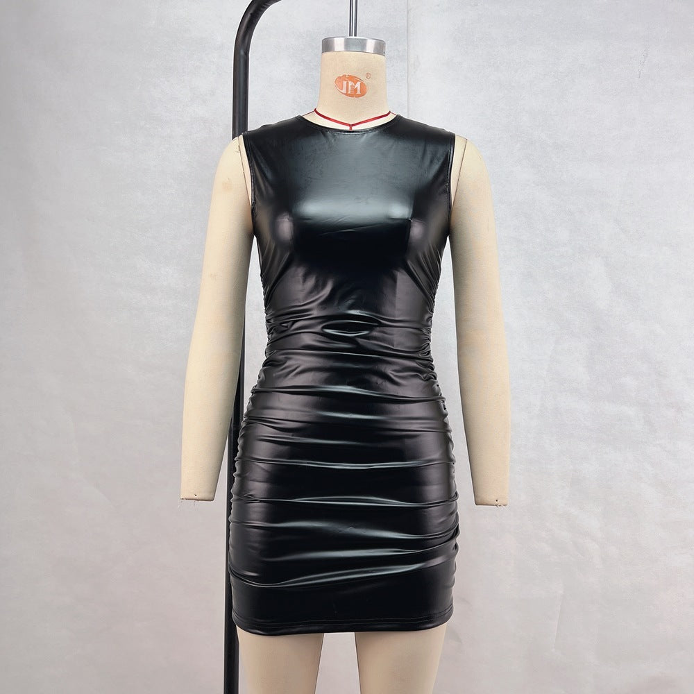 Women's PU Leather Slim-fit Sheath Dress