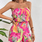 Women's Vacation Strapless Colorful Flower Pattern Printed Romper