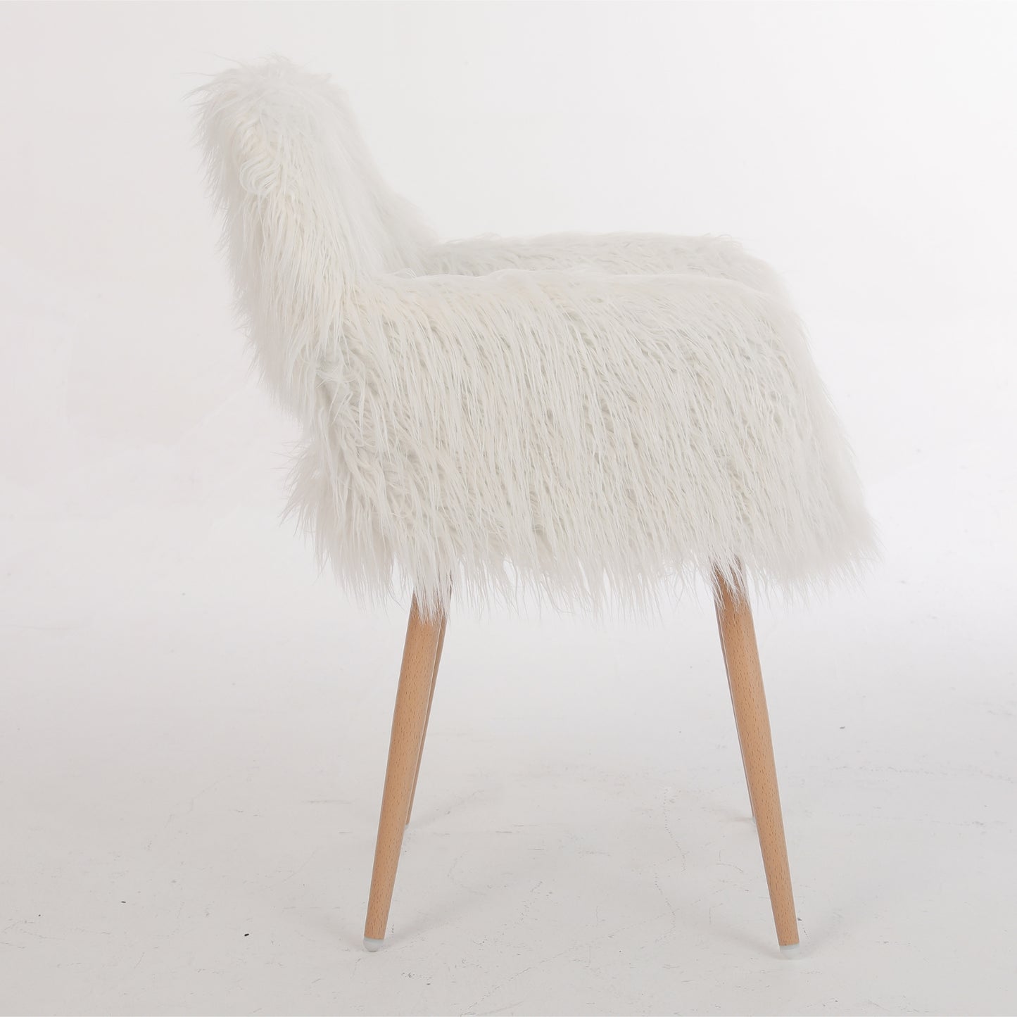 WHITE Faux Fur Upholstered Make Up Chair Side Dining Chair With Metal Leg WHITE Beech Metal Leg