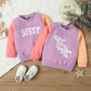 Girls Colorblock Sweater Sisters Letter Long Sleeve Top