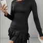 Women's Solid-Color Long-Sleeve Drawstring Fashion Short Dress