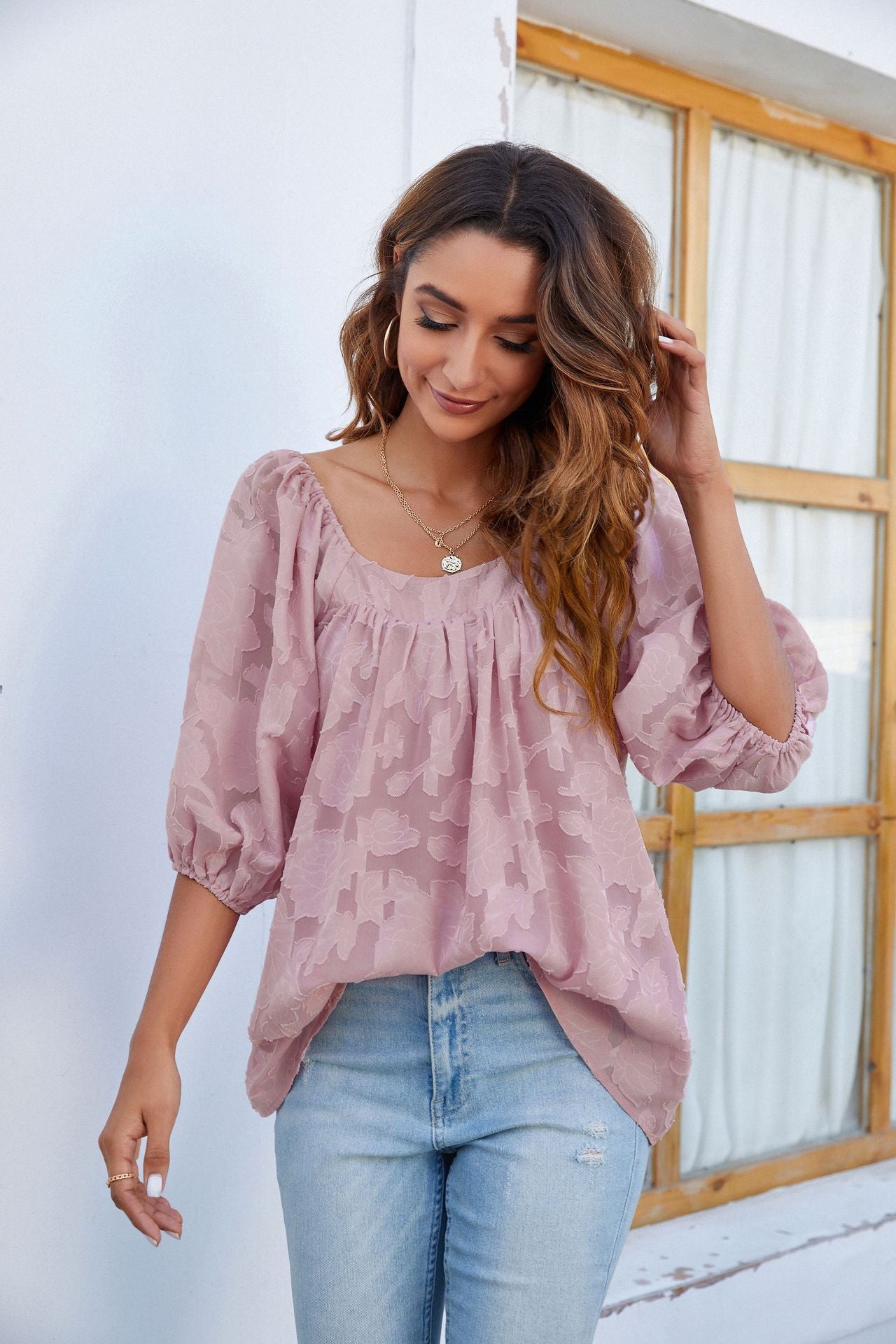 Ladies New Chiffon Floral Cutout Top