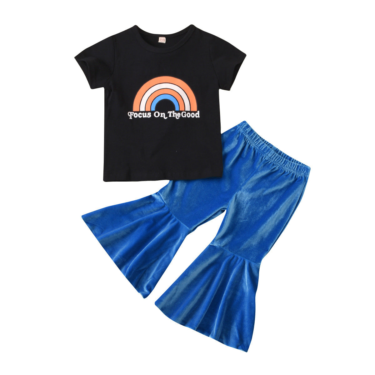 Ensemble pantalon évasé en velours coréen à imprimé lettre T