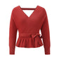 Ladies Autumn Winter Short Pullover V-Neck Knitted Top