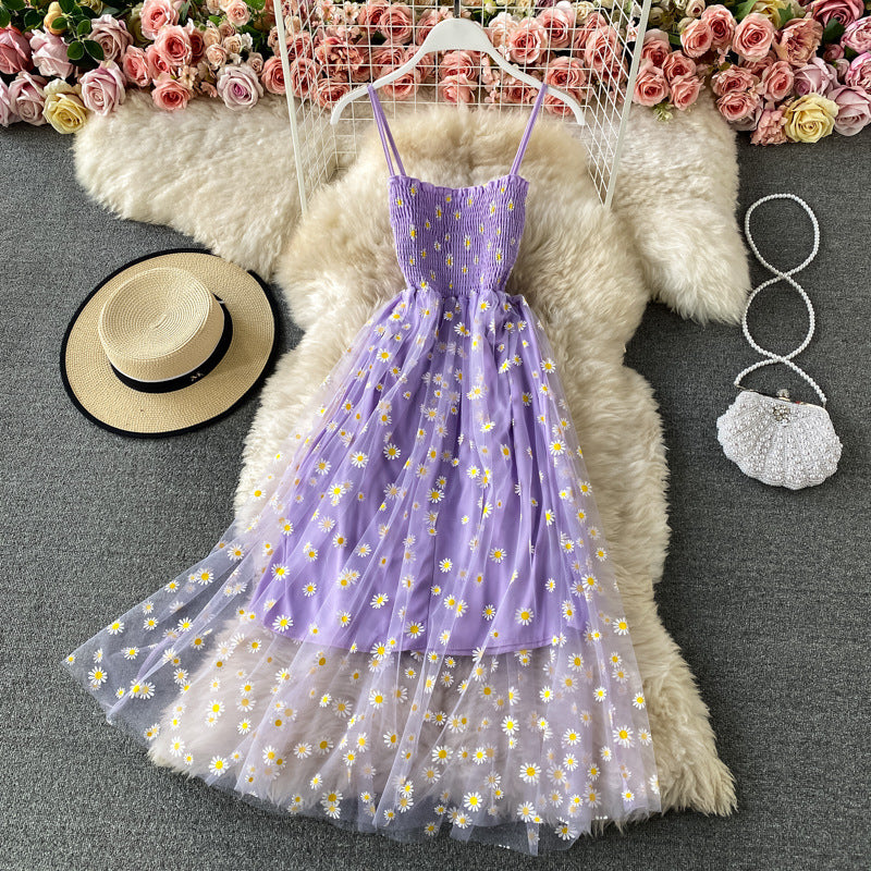 Women's Casual Sling Floral Skirt French Dress