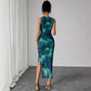 New Women's Sleeveless Printed Mesh Tight Dress