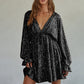 Robe drapée à lacets et col en V à paillettes pour femme