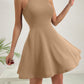 Womens Solid-Colored Halter Neck High-Waist Sleeveless Dress