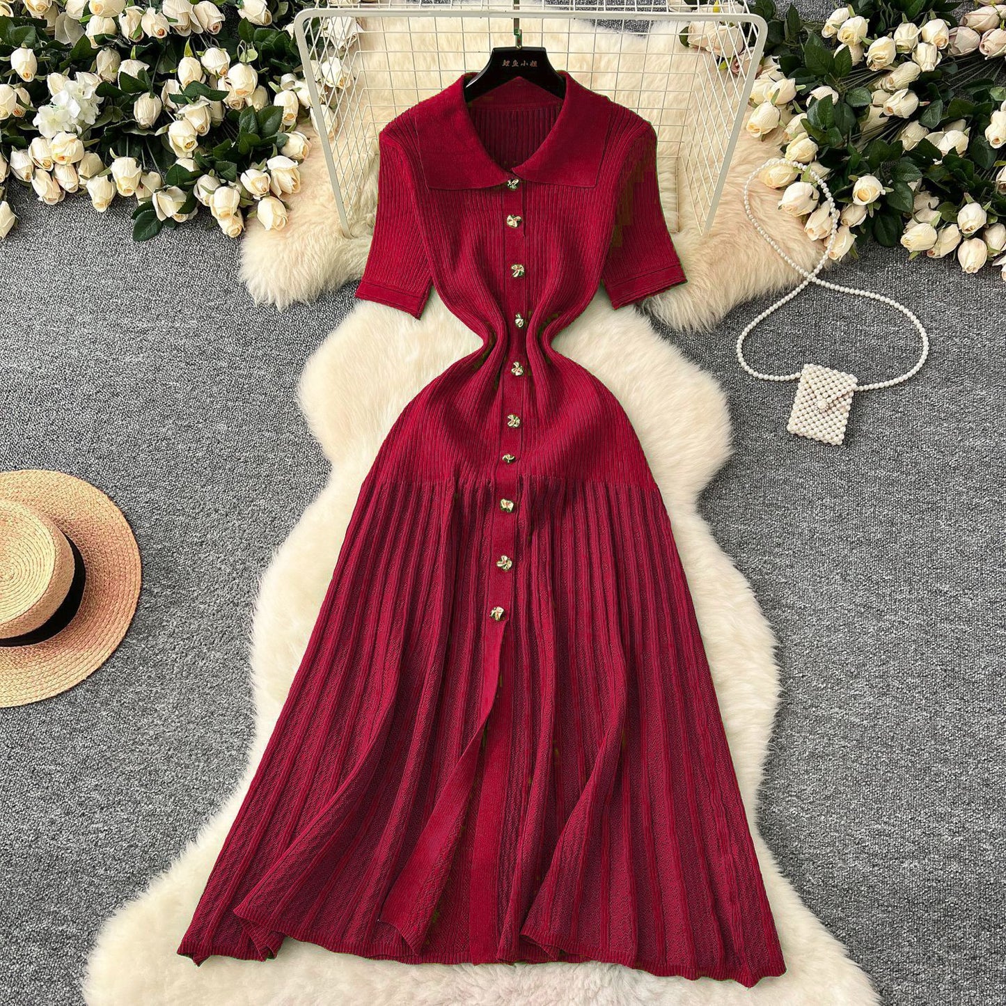 Women's French-style Single-breasted Knitted Dress Sweater