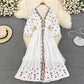 Vintage National Style Embroidery V-neck Lantern Long Sleeve Waist Closing A-line Dress