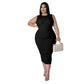 High-elasticity Ribbed Sophisticated Plus-size Dress With Sleeveless Design And Round Neckline