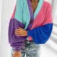 Casual Color Matching Bright Women's Woolen Long-sleeved Cardigan