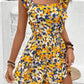 Elegant Sleeveless Square Collar Printed Elastic Waist Back Slingback One-piece Shorts