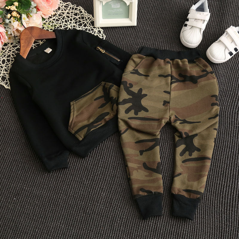Ensemble deux pièces pour enfant, pantalon de survêtement décontracté camouflage pour garçon