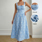 SpringSummer New Blue Jacquard Square-Neck French-Style Dress