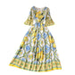 New Vintage Print Off-the-shoulder Long-sleeve Dress