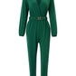 Women's V-neck Long-sleeved Belt Jumpsuit