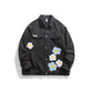 Flower Embroidered Pocket Work Jacket Retro Loose Lapel Jacket Men's