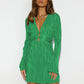 Robe moulante à lacets et col en V, manches trompette, paillettes, tendance, pour femme