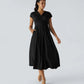 Solid Color Overlapping V-neck Short Sleeve Side Pocket Lace-up Quick-drying Mid-length Casual Dress