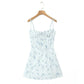 Seaside Holiday Floral Strap Back Cross Tied Slim Fit Fishbone Mini Dress