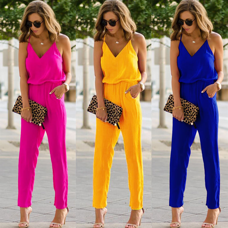 Summer New Ladies Solid Color Jumpsuit