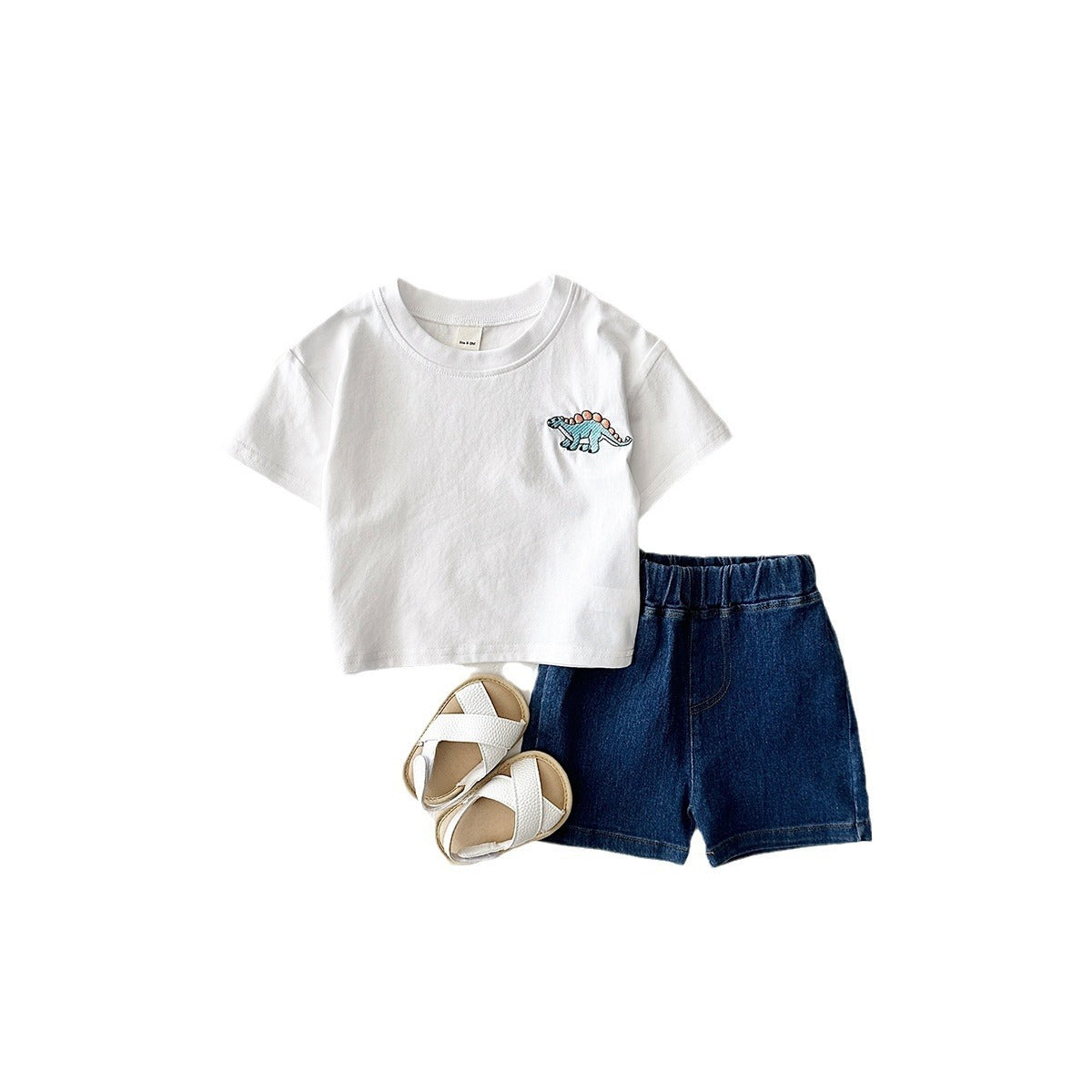 Children's Cartoon Dinosaur Embroidery Short Sleeved Set