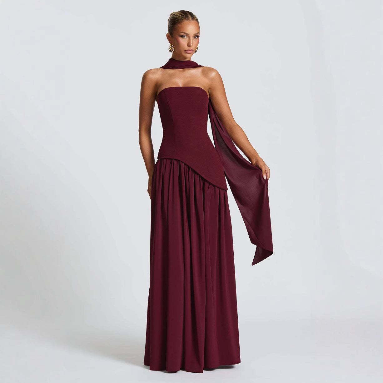 Fashion Backless Tube Top Color Split Dress