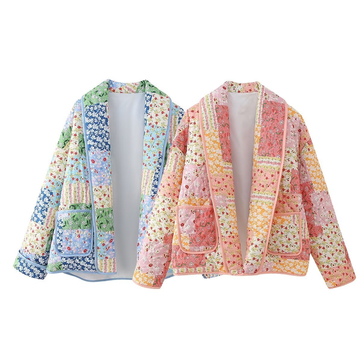 Manteau veste matelassée en coton à imprimé à revers