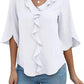 Lady Literature Leisure Commute All-matching Loose All-matching V-neck Flounce Shirt
