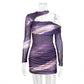 Womens One-shoulder Halter-neck Backless Mesh Dress
