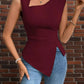 Irregular Women's T-shirt Diagonal Collar Sleeveless