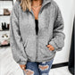 New Women's Solid Color Plush Zipper Loose Cardigan