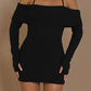 Off-neck Halterneck Long-sleeved Knitted Sweater Hip Skirt Women's Fashion