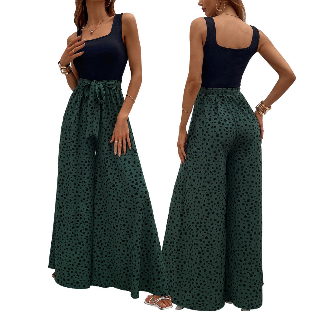 Pantalon amincissant cintré à pois colorés pour femme
