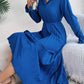 European And American Autumn And Winter Leisure Lapel Button Long Sleeve Cinched Pleated Dress