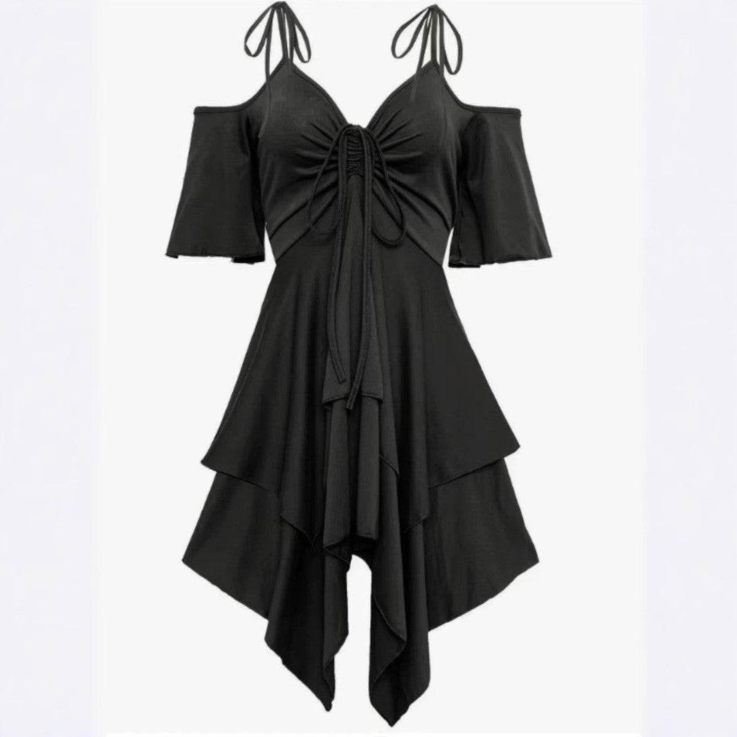 Plus Size Women's Clothing Street Hipster V-neck Cold Shoulder Short Sleeve Dress