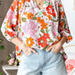 Women's Ruffled Collar Colorful Flowers Ruffled Shirt Top