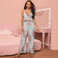 Ensemble de pyjama confortable à col en V et imprimé écharpe