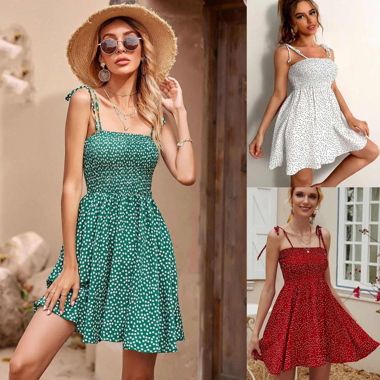 Robe froncée à pois frissonnants pour femme
