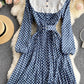 Women's Plaid Skirt Slim Mid-length Puff Sleeve Palace Style Dress