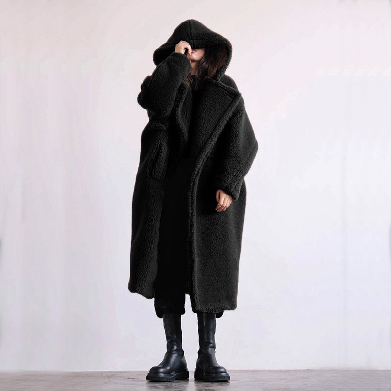 Manteau mi-long en fausse fourrure pour femme, style décontracté, automne et hiver