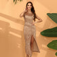 European And American Women's Clothing Pure Color Sequins Dress